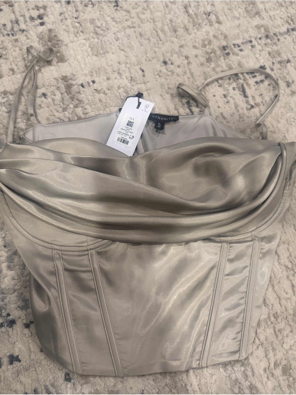 Dynamite Metallic Champagne Strapless Draped Corset Top
